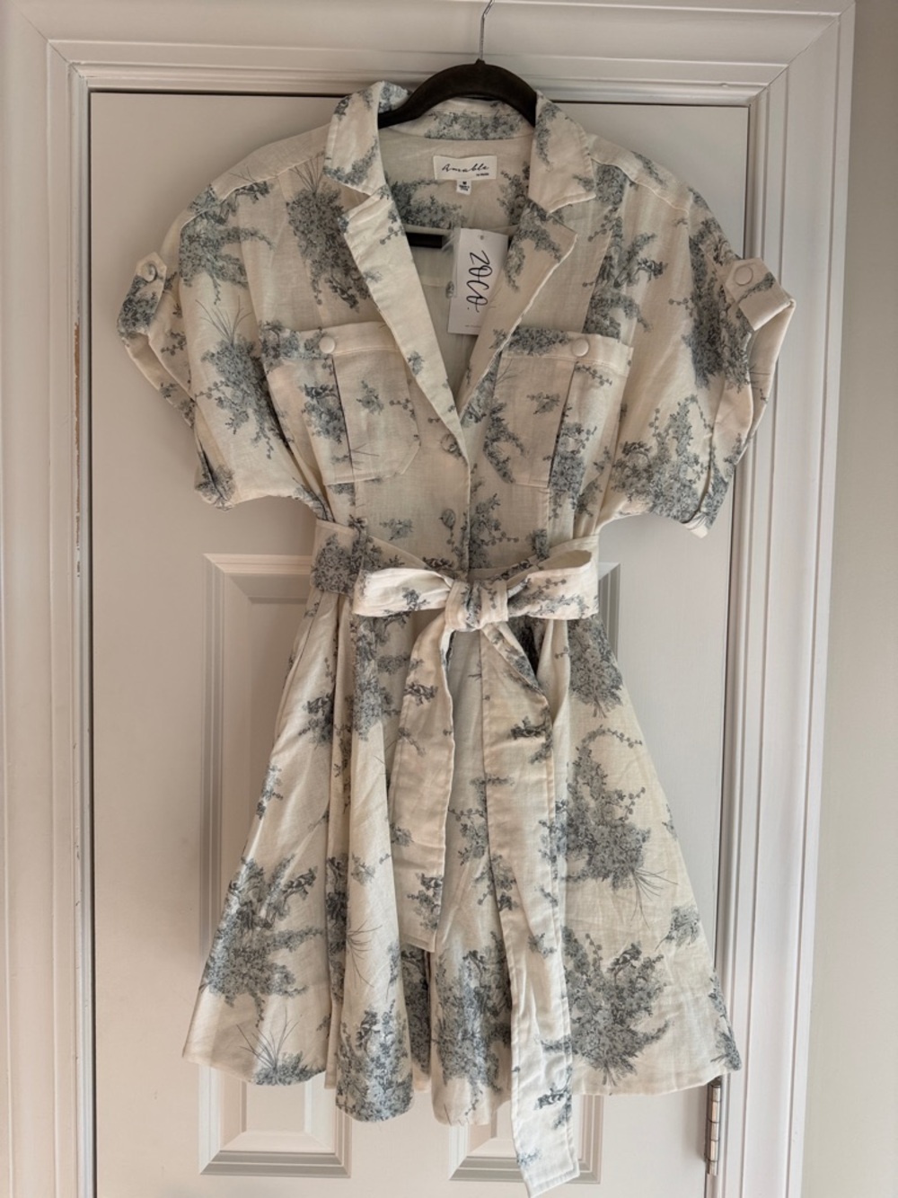 Mable Cream Floral Linen Shirt Dress with Belt